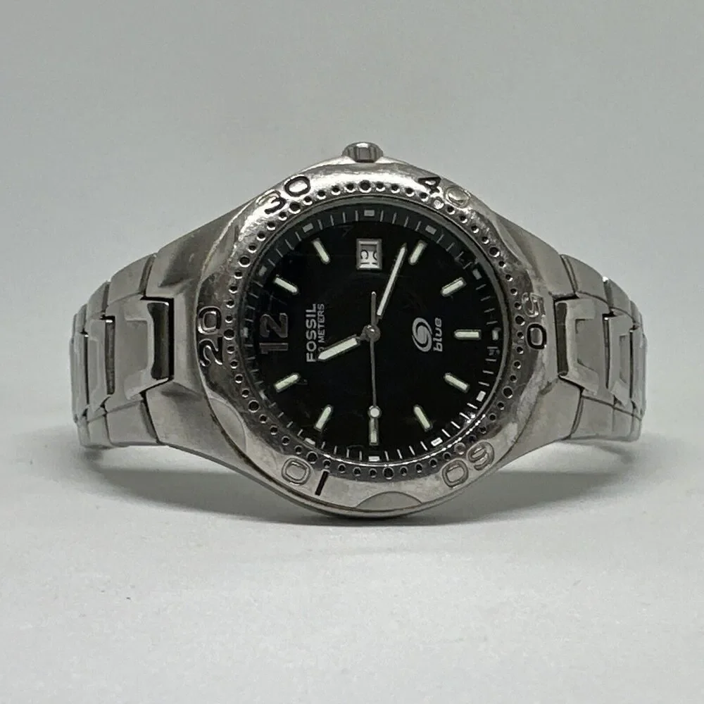 Fossil AM3669 Men's Silver Stainless Steel Analog Black Dial Quartz Watch HME367